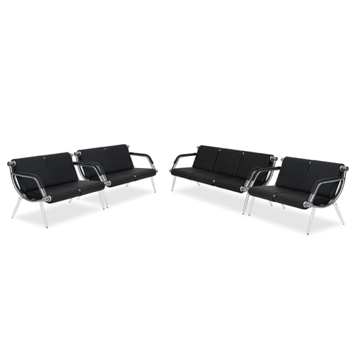 Kinfant Waiting Room Chair Set - Office Reception Furniture with Armrest and PU Leather Cushion, Black (2 Seat*3+3 Seat)