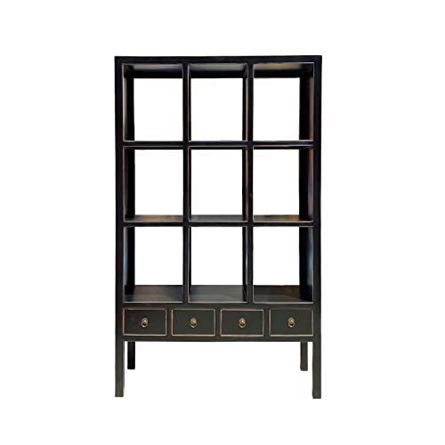orientliving Oriental Black Lacquer Open Shelf Bookcase Display Cabinet Divider Acs7313