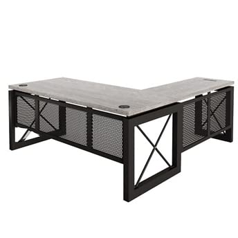 NBF Signature Series Urban Reversible L-Shaped Desk 72" W x 80" D - Concrete Laminate Top/Black Legs
