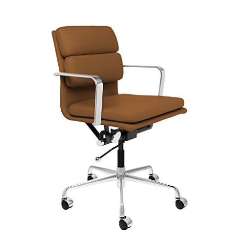 Laura Davidson Furniture SOHO II Padded Management Office Chair - Mid Back Desk Chair, Brown Faux Leather