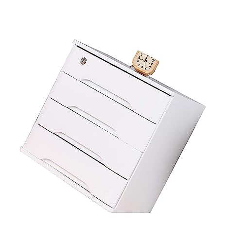YUZDNM Lockable Wooden Desktop Storage Box, A4 File Organizer, White, 4 Layer