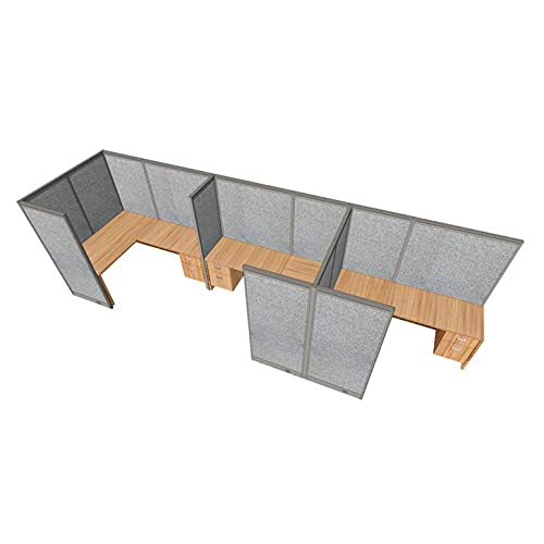 G GOF 3 Person Separate Workstation Cubicle (6'D x 21'W x 4'H) - Walnut / Office Partition