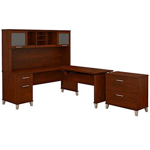 Bush Furniture Somerset 72W Sit to Stand L Shaped Desk with Hutch and File Cabinet