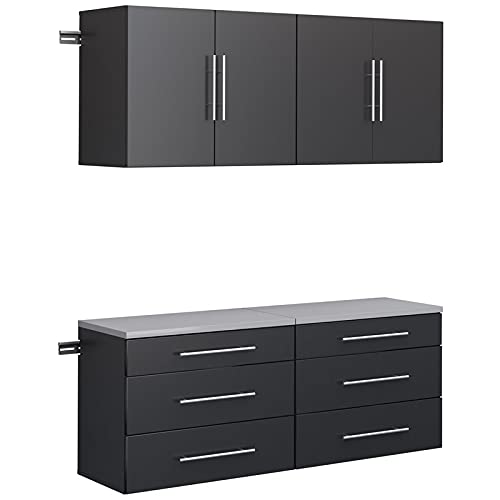 Pemberly Row 60" Black Wooden Garage Storage Cabinet - 4 Piece