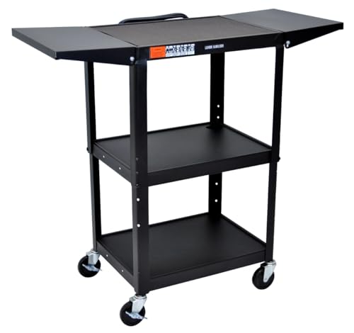 Luxor Adjustable-Height Steel Utility Cart - Drop Leaf Shelves, Black