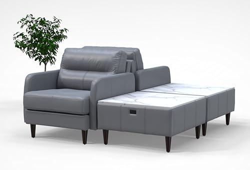 BREAKtime 2 Person Reception Lounge Chairs Set with Charging Tables - Graphite Gray Leather Model 8134