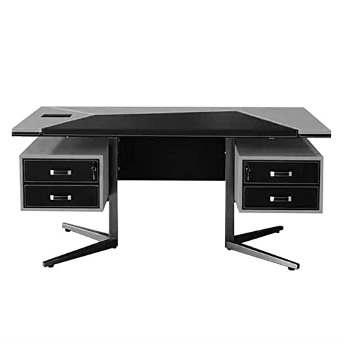 BinOxy Computer Desk with Storage Drawers - Gray Leather Writing Desk