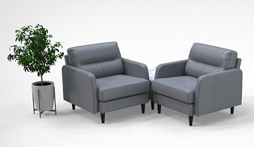 BREAKtime 2 Person Waiting Reception Lounge Chairs Set with Charging Tables - Model 8129, Graphite Gray Leather