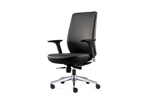 ALFA Furnishing Genuine Leather Executive Office Chair with Adjustable Backrest & Aluminum Base, Lumbar Support Leather Chair with Adjustable 3D Armrests – Black