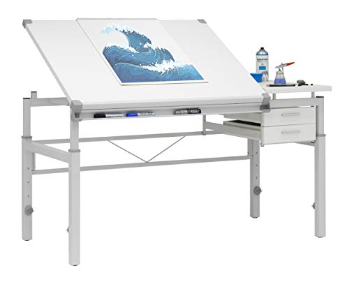 SD Studio Designs Drafting Table with Split Top and Height Adjustment, White