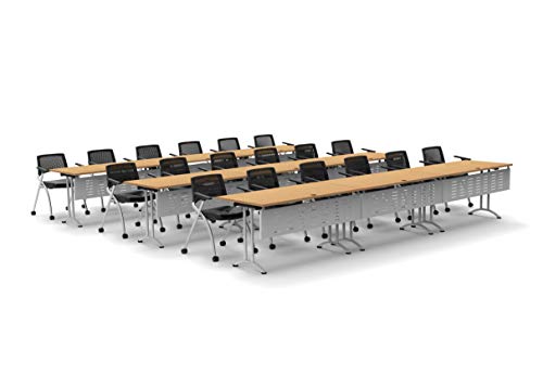 Team Tables 18 Person Beech Folding Training Tables Set with Chairs and Modesty Panels