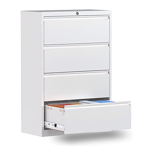SUXXAN Metal Lateral Filing Cabinet with 4 Drawers, Locking, Anti-tilt Structure (White, 52" H)