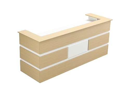 Casa Mare Wood Office Reception Desk Counter with Drawers | Cable Grommet Holes | Chrome Handles | Telescopic Rails | Logo Option | Front Table Furniture