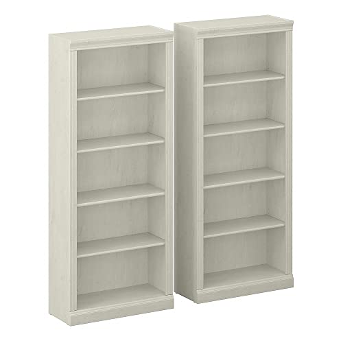 Bush Furniture Saratoga 5-Shelf 72-Inch H Bookcase Set, Linen White Oak