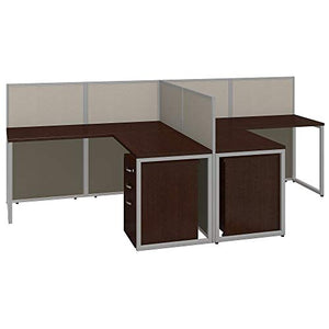 Bush Business Furniture Easy Office 60W Two Person L Shaped Desk Open Office with Mobile File Cabinets in Mocha Cherry