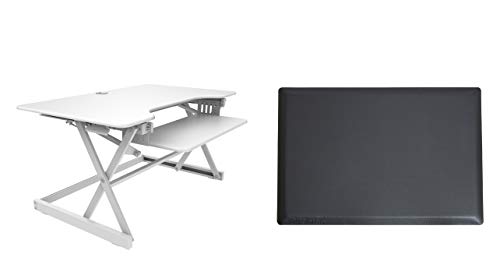 Rocelco 40" Height Adjustable Standing Desk Converter Bundle with Anti Fatigue Mat - White