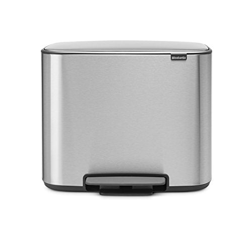 Brabantia Bo Step On Trash Can - 2 + 5 Gal Buckets (Matt Steel FPP) Kitchen Garbage/Recycling Can with Removable Compartments.