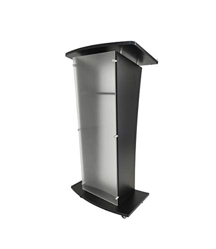 FixtureDisplays Acrylic Church Podium Pulpit with Black Wood Shelf and Cup Holder on Wheels