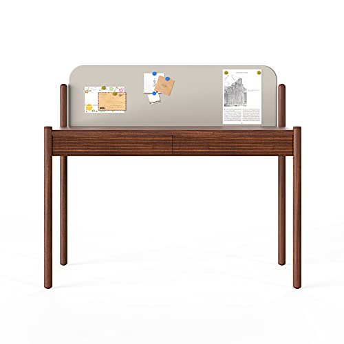 None Modern Gaming Desk with Leather Memo Board and Drawer - 48" Black Walnut