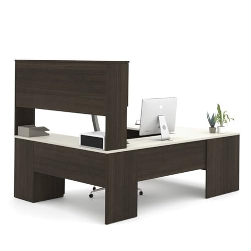 Bestar Ridgeley Executive Computer Desk with Hutch, Lateral File Cabinet, and Bookcase - White Chocolate