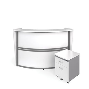 OFM Marque Series Single-Unit Curved Reception Station Package - Office Furniture Reception/Secretary Desk with White Pedestal (PKG-55290-WHITE)