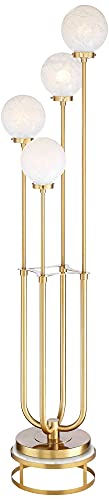 Possini Euro Design Candida Mid-Century Modern Floor Standing Lamp 4-Light LED 74" Tall Warm Gold Metal White Glass Globe Shade