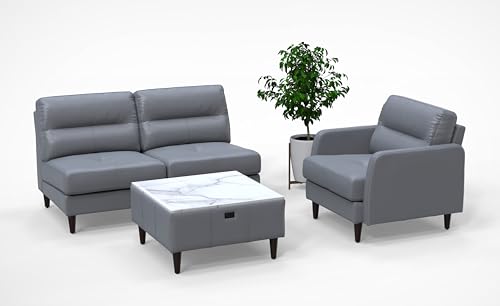 BREAKtime 3 Person Waiting Reception Lounge Chairs Set with Charging Tables - Model 8135 (Graphite Gray Leather)