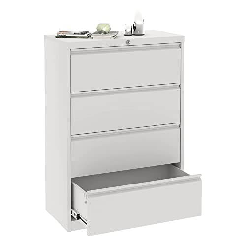 SUXXAN 4 Drawer Metal Lateral File Cabinet with Lock, White - Letter/Legal/F4/A4 Size