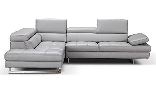 J&M Furniture Aurora Leather Left Facing Sectional Sofa in Light Grey