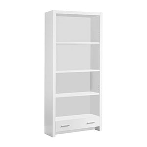 Monarch Specialties White Hollow-Core Bookcase with a Drawer, 71-Inch
