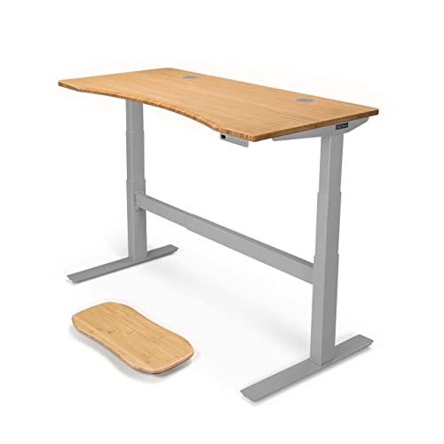 UPLIFTDESK Bamboo Curve Standing Desk 60 x 30 inch 2-Leg V2-Commercial Adjustable C-Frame (Gray) with Advanced Keypad, Wire Management, Rocker Board