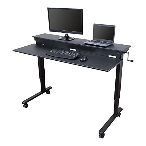 S Stand Up Desk Store Crank Adjustable Two Tier Standing Desk (Black Frame/Black Top, 60" Wide)