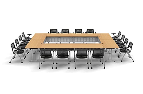 Team Tables 16 Person Beech Folding Training Tables Set with Chairs & Modesty Panels