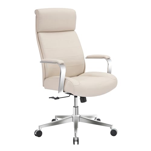 Realspace Modern Comfort Modee Vegan Leather High-Back Executive Office Chair, Sand/Chrome