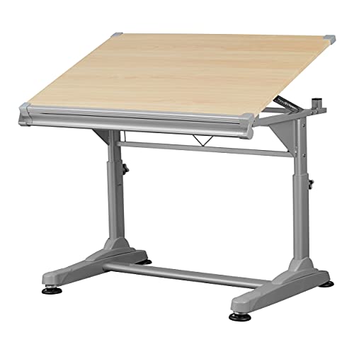 S Stand Up Desk Store Adjustable Height and Angle Drafting Table Drawing Desk (Silver Frame/Birch Top, 40" W X 26" D)