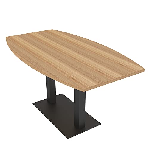 SKUTCHI DESIGNS INC. Harmony Series 6 Person Boat Shaped Conference Table | 3X5 | Matte Black Base | Driftwood