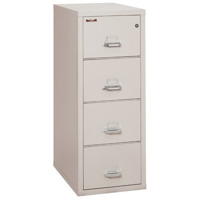 FireKing Fireproof 4-Drawer Vertical Letter File - Platinum Finish, Manipulation-Proof Comb. Lock