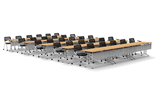Team Tables 30 Person Beech Folding Training Tables Set with Chairs & Modesty Panels