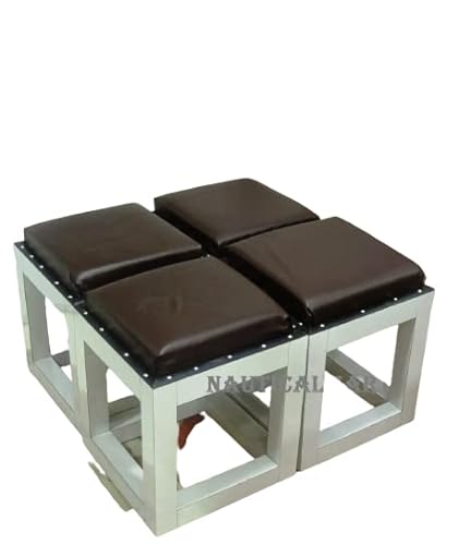 NauticalMart Ottoman Seat White Wooden Stool Set of 4