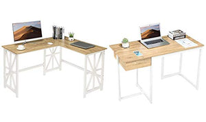 GreenForest Large L Shaped Desk and Computer Desk Bundle, Industrial Gaming Writing Desk Wrokstation Home Office Furniture Set, Oak