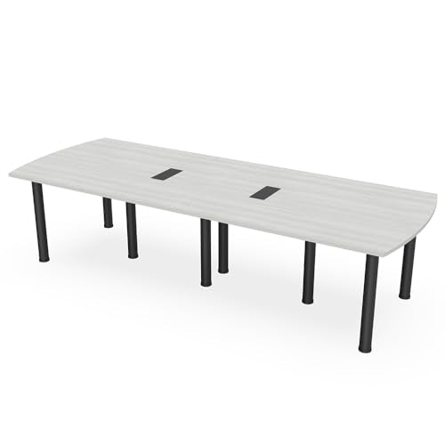 SKUTCHI DESIGNS INC. 10Ft Powered Arc Rectangle Conference Room Table | Harmony Series | 10 Person | White Cypress