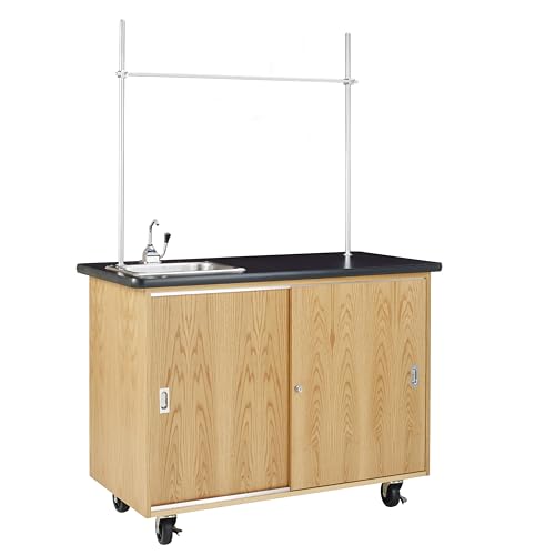 Diversified Woodcrafts Mobile Lab Demo Cabinet, Oak, 48''W x 24''D x 36''H, GFI Outlet, Stainless Sink