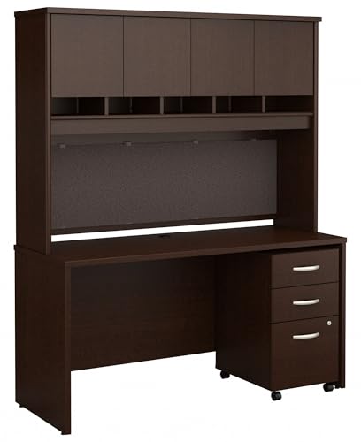 Bush Business Furniture Series C Office Desk with Hutch and Mobile File Cabinet, 60W x 24D, Mocha Cherry