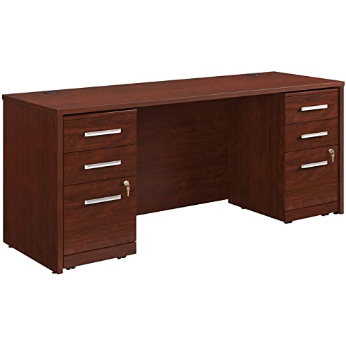 Pemberly Row Cherry 72" x 24" Shell with Two 3-Drawer Mobile File Cabinets