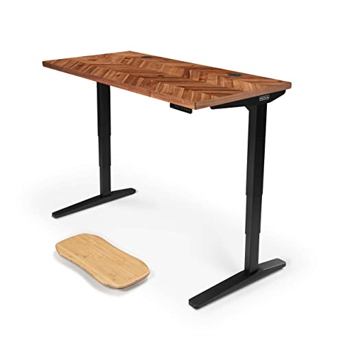 UPLIFTDESK Acacia Chevron Butcher Block Standing Desk 60x30" 2-Leg V2 C-Frame (Black)