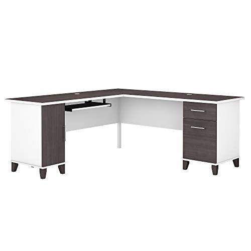 Bush Furniture Somerset 72W L Shaped Desk with Storage in White/Storm Gray