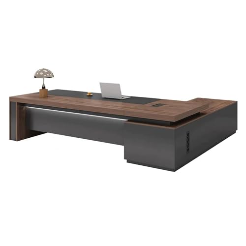 KAGUYASU L-Shape Executive Desk with LED, Cable Management, Brown (94.5" x 31.5" x 29.5")