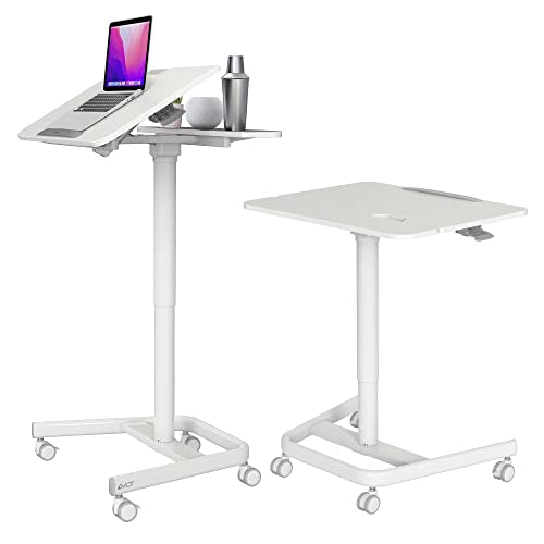 AVLT 47" Ambidextrous Mobile Standing Desk with Split Top Tilting Tray - Pneumatic Laptop Cart