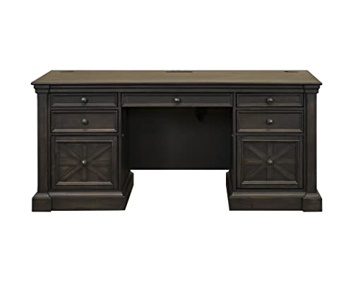 Martin Furniture Traditional Wood Credenza Desk, Dark Brown - Office Writing Table with Storage