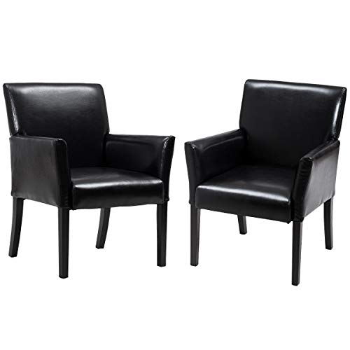 Giantex Set of 2 Leather Reception Guest Chairs with Padded Seat and Arms - Black